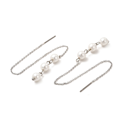 Glass Pearl Beaded Ear Thread, 304 Stainless Steel Jewelry for Women