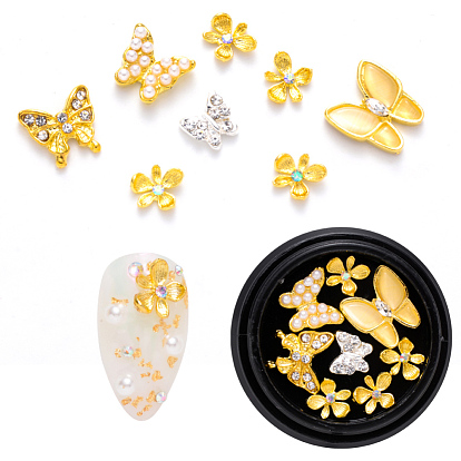 Accessoires nail art de décoration, avec l'alliage, strass, perles d'imitation en résine et plastique ABS, fleur et papillon