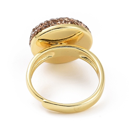Anillo de pepita de concha teñida ajustable con pedrería, anillo ancho de latón dorado para mujer
