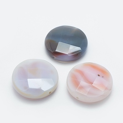 Natural Agate Beads, Faceted, Flat Round