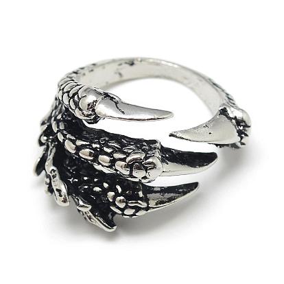 Adjustable Alloy Cuff Finger Rings, Eagle Claw, Size 8