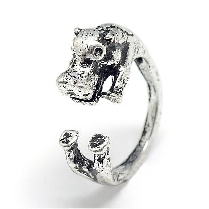 Adjustable Alloy Cuff Finger Rings, Hippopotamus, Size 6