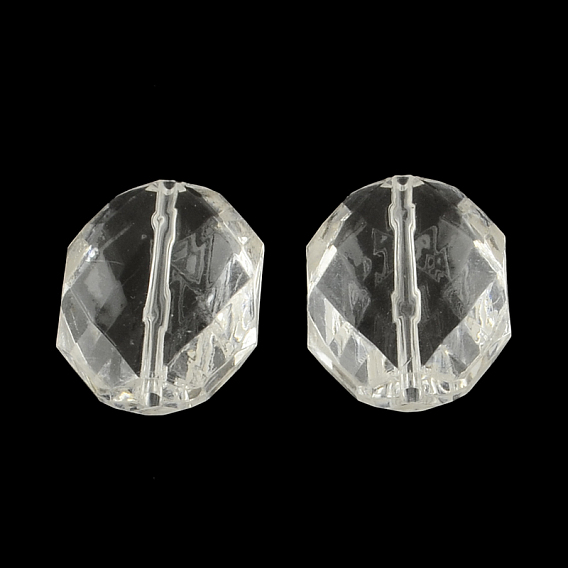 Facettes perles acryliques transparents hexagone, 25x18.5x8mm, trou: 2 mm, environ 183 pcs / 500 g
