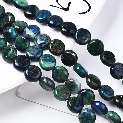 Natural Chrysocolla and Lapis Lazuli Beads Strands, Flat Round