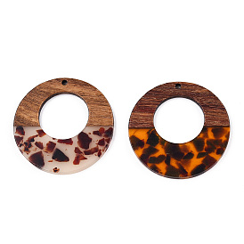 Transparent Resin & Walnut Wood Pendants, Donut Charms