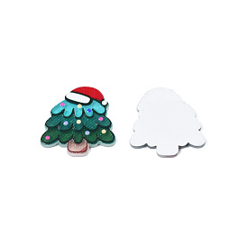Cabochons acryliques imprimés, avec de la poudre de paillettes, style de noël, arbre de Noël