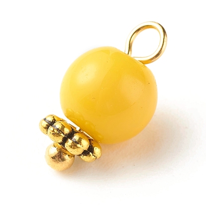 Dijes de perlas de vidrio redondas de imitación de jade, con cuentas espaciadoras de margaritas de aleación de estilo tibetano y pasadores de rótula de latón, dorado