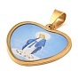 Ion Plating(IP) 304 Stainless Steel Pendants, with Enamel, Heart with Saint Charm, Religion