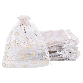 Copo de nieve dorado impreso bolsas de embalaje de organza, para el día de navidad del festival, Rectángulo