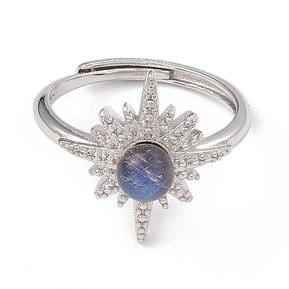 Регулируемые кольца с натуральными драгоценными камнями солнца, украшения из латуни платинового тона для женщин