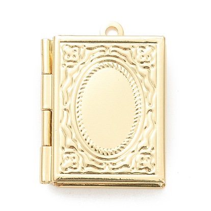 Brass Locket Pendants, Photo Frame Pendants for Necklaces, Long-Lasting Plated, Rectangle