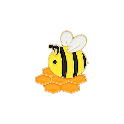 Creative Zinc Alloy Brooches, Enamel Lapel Pin, with Iron Butterfly Clutches or Rubber Clutches, Bee, Golden