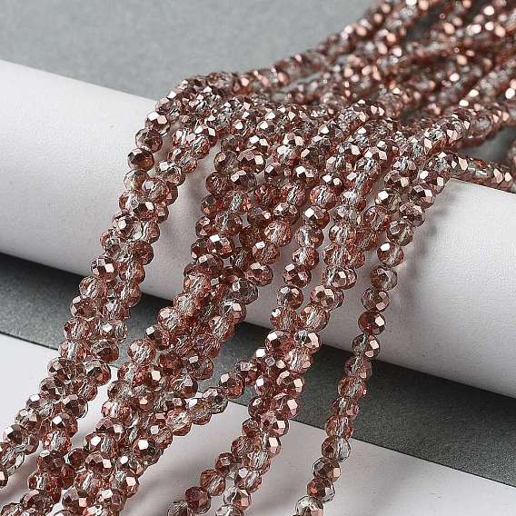 Electroplate Glass Bead Strands, Half Plated, Faceted, Rondelle