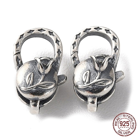 925 Thailand Sterling Silver Lobster Claw Clasps, Rose Flower, with 925 Stamp