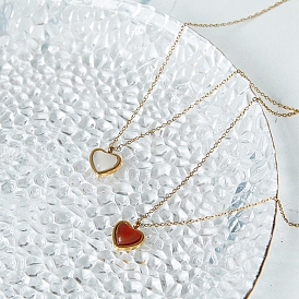 Collier pendentif coeur en agate naturelle avec 316l chaînes de câbles en acier inoxydable pour femme