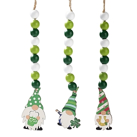 Saint Patrick's Day Wood Gnome Pendant Decoration, with Wood Beaded Jute Cord Hanging Decoration