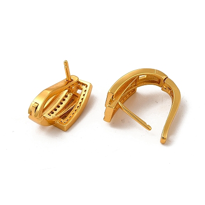 Clear Cubic Zirconia Interlocking Rectangle Hoop Earrings, Rack Plating Brass Jewelry for Women, Cadmium Free & Lead Free