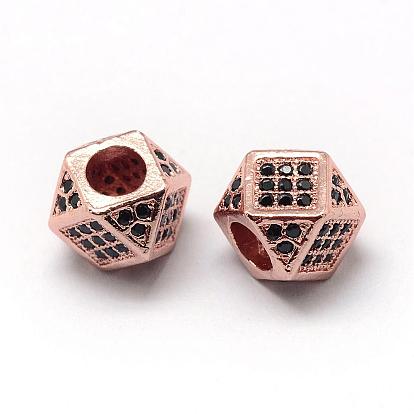 Rack Plating Brass Cubic Zirconia Beads, Long-Lasting Plated, Polygon