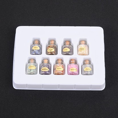 Natural & Synthetic Mixed Stone Chips Inside Glass Bottle, 32x22mm, about 9bottles/box