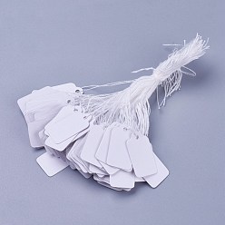 White Rectangle Jewelry Price Tags, Item Price Label with String Price Paper Display for Goods Tags, Rectangle, 23x13mm