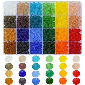 720Pcs 24 Colors Transparent Glass Beads Sets, Faceted, Frosted, Rondelle