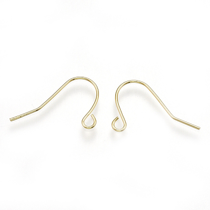 Brass Earring Hooks, with Horizontal Loop, Real 18K Gold Plated