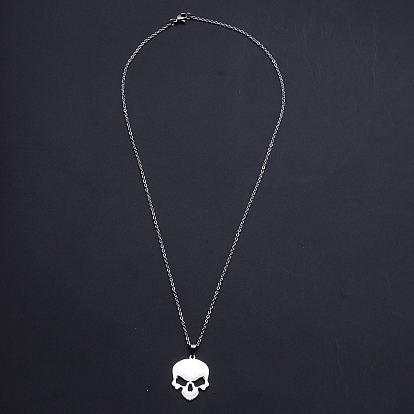 201 Stainless Steel Pendants Necklaces, with Cable Chains and Lobster Claw Clasps, Skull