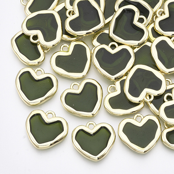 Epoxy Resin Pendants, with Alloy Findings, Heart, Light Gold