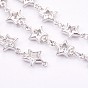 Cubic Zirconia Handmade Beaded Link Chains, Soldered, with Brass Findings, Long-Lasting Plated, Star