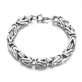 201 Stainless Steel Coffee Byzantine Chain Bracelet for Men Women