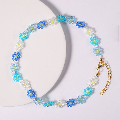 Sweet and Cute Forest Style Floral Bracelet Set - Handmade, Transparent Beads.