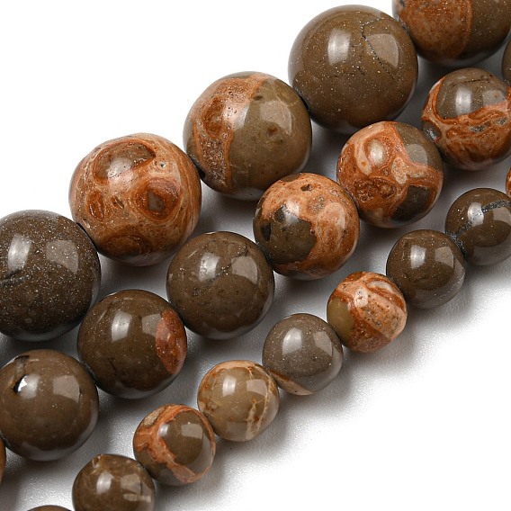 Natural Map Stone/Picasso Stone Beads Strands, Round