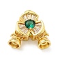 Rack Plating Brass Clear & Green Cubic Zirconia Fold Over Clasps, Cadmium Free & Lead Free, Long-Lasting Plated, Flower