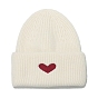 Bonnet à revers en fil de fibre de polyacrylonitrile, bonnet d'hiver en tricot à motif de cœur pour femmes