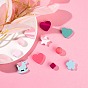 140Pcs 7 Style Natural Wood Beads, Dyed, Cube & Heart & Round & Star & Flower & Crown & Rocking Horse