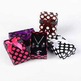 Valentines Day Presents Packages Rectangle Polka Dot Printed Cardboard Jewelry Boxes, Sponge inside, with Bowknot, 80x50x27mm