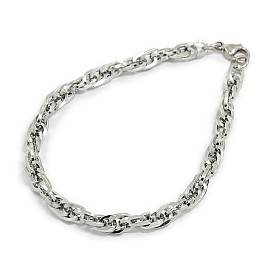 Fashionable 304 Stainless Steel Rope Chain Bracelets, with Lobster Claw Clasps, 8-7/8 inch (225mm), 6mm