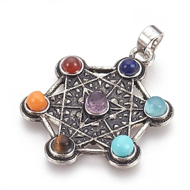 Natural & Synthetic Gemstone Pendants, with Alloy Findings, Chakra, Metatron's Cube/Sacred Geometry