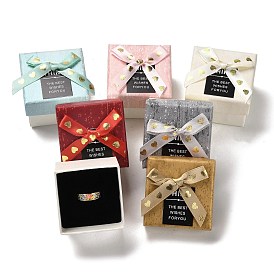 Bague de boîtes en carton, coffret cadeau pour bague à bijoux avec une éponge à l'intérieur, carré avec bowknot