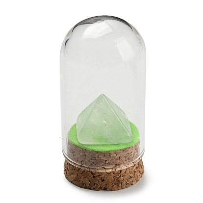 Natural Gemstone Pyramid Display Decoration with Glass Dome Cloche Cover, Cork Base Bell Jar Ornaments for Home Decoration