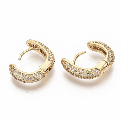 Brass Micro Pave Clear Cubic Zirconia Hoop Earrings, Real 16K Gold Plated