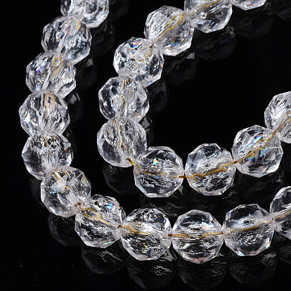 Transparent Crackle Glass Beads Strands, Faceted, Rondelle