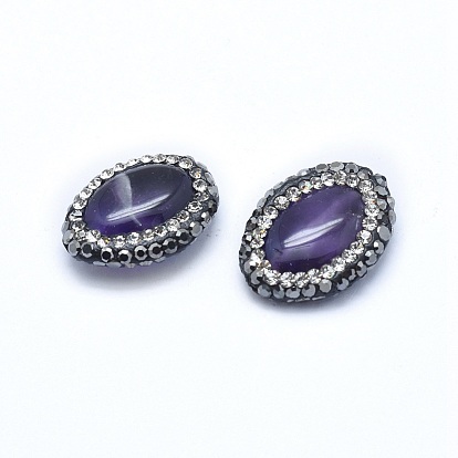 Natural Amethyst Beads, with Polymer Clay Rhinestone, Oval