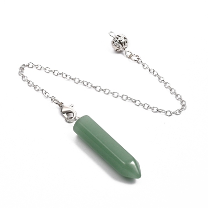 Natural Gemstone Pointed Dowsing Pendulums, with Platinum Plated Brass Curb Chains, Bullet