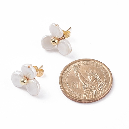 Boucles d'oreilles clous fleur perle coquillage avec épingle en laiton pour femme