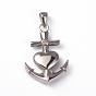 316 Surgical Stainless Steel Pendants, with Rhinestone, Faith Hope Love Charity Charms, Camargue Cross, 34x23x5.5mm, Hole: 6x3.5mm