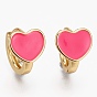 Brass Enamel Huggie Hoop Earrings, Long-Lasting Plated, Heart, Real 18K Gold Plated