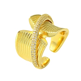 Brass Micro Pave Cubic Zirconia Open Cuff Ring, Wide Band Rings