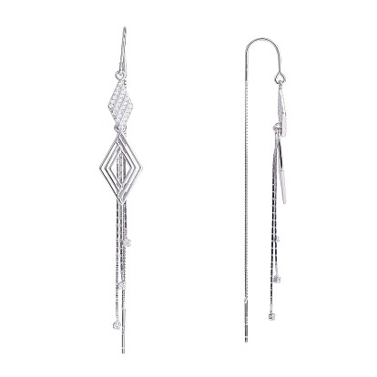 Серьги-подвески с ромбами из прозрачного циркония и цепочкой с кисточками, 925 длинная серьга из стерлингового серебра для женщин