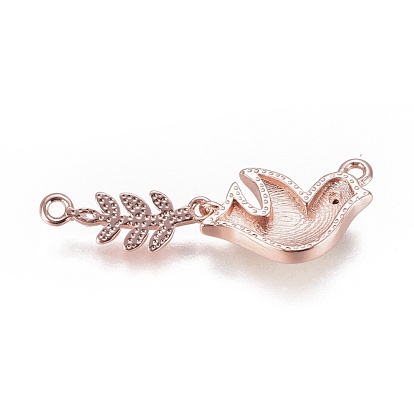 Brass Micro Pave Cubic Zirconia Links, with Shell, Bird with Leaf